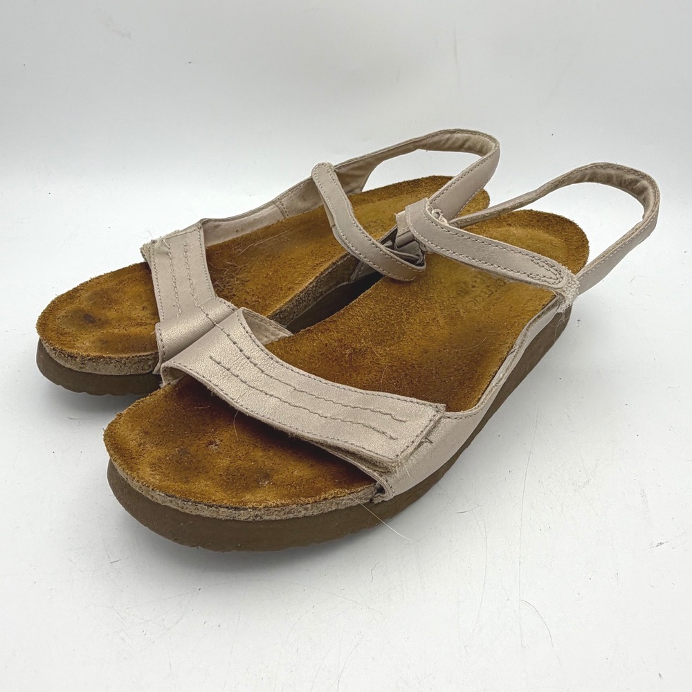 Naot‎ Womens 40 Sandals Kayla Champagne Metallic Leather Wedge Comfort Strappy